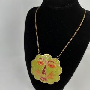 VINTAGE big brass pendant necklace